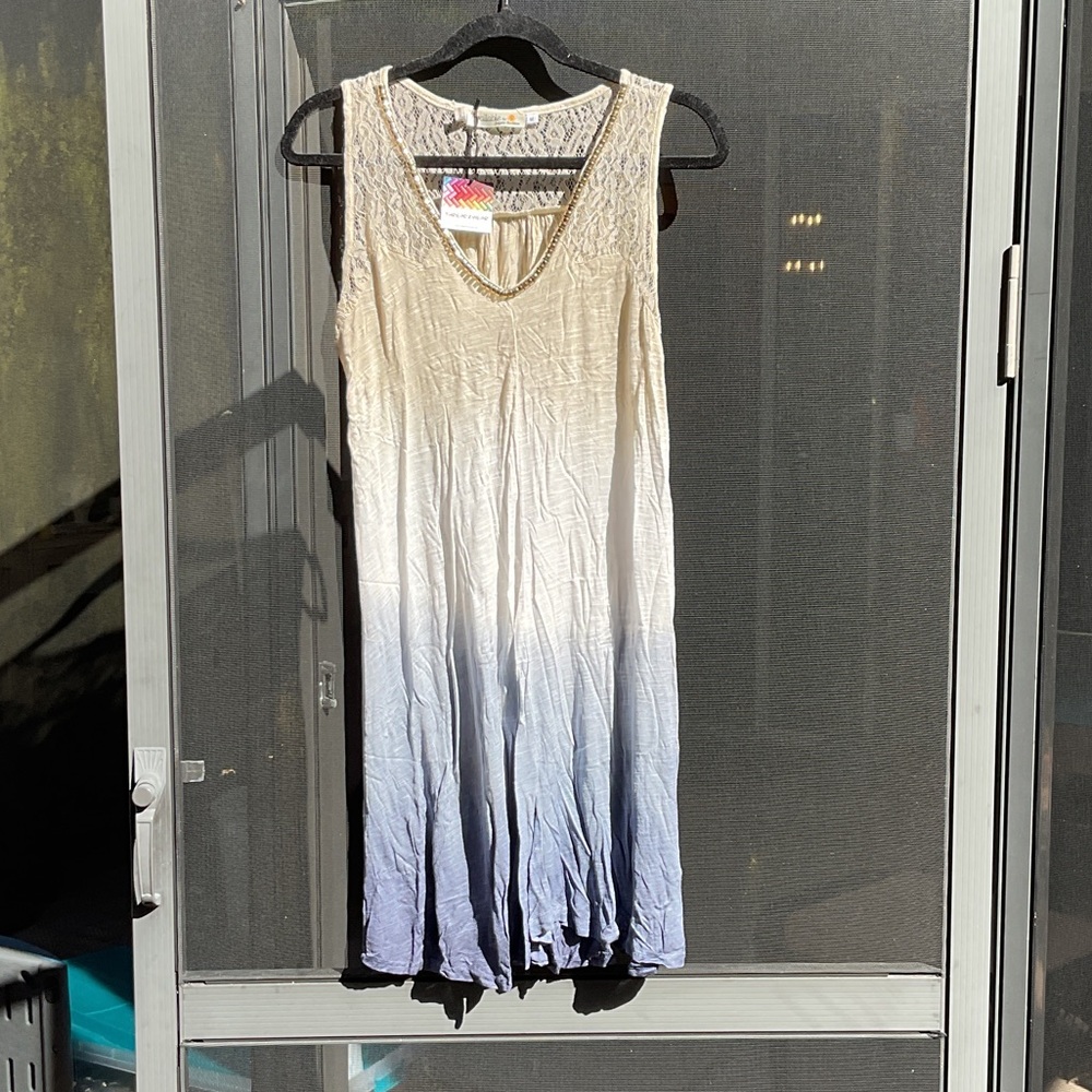 Ombre Sleeveless Dress with Beaded Neck
